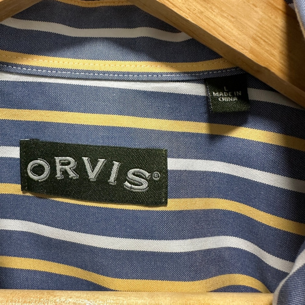Orvis Classic Fit Shirt Mens Large Blue Yellow Stripe Button Down Cotton - Picture 5 of 6